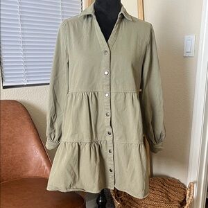 HYFVE Olive Green Tiered Button-Front Shirt Jacket